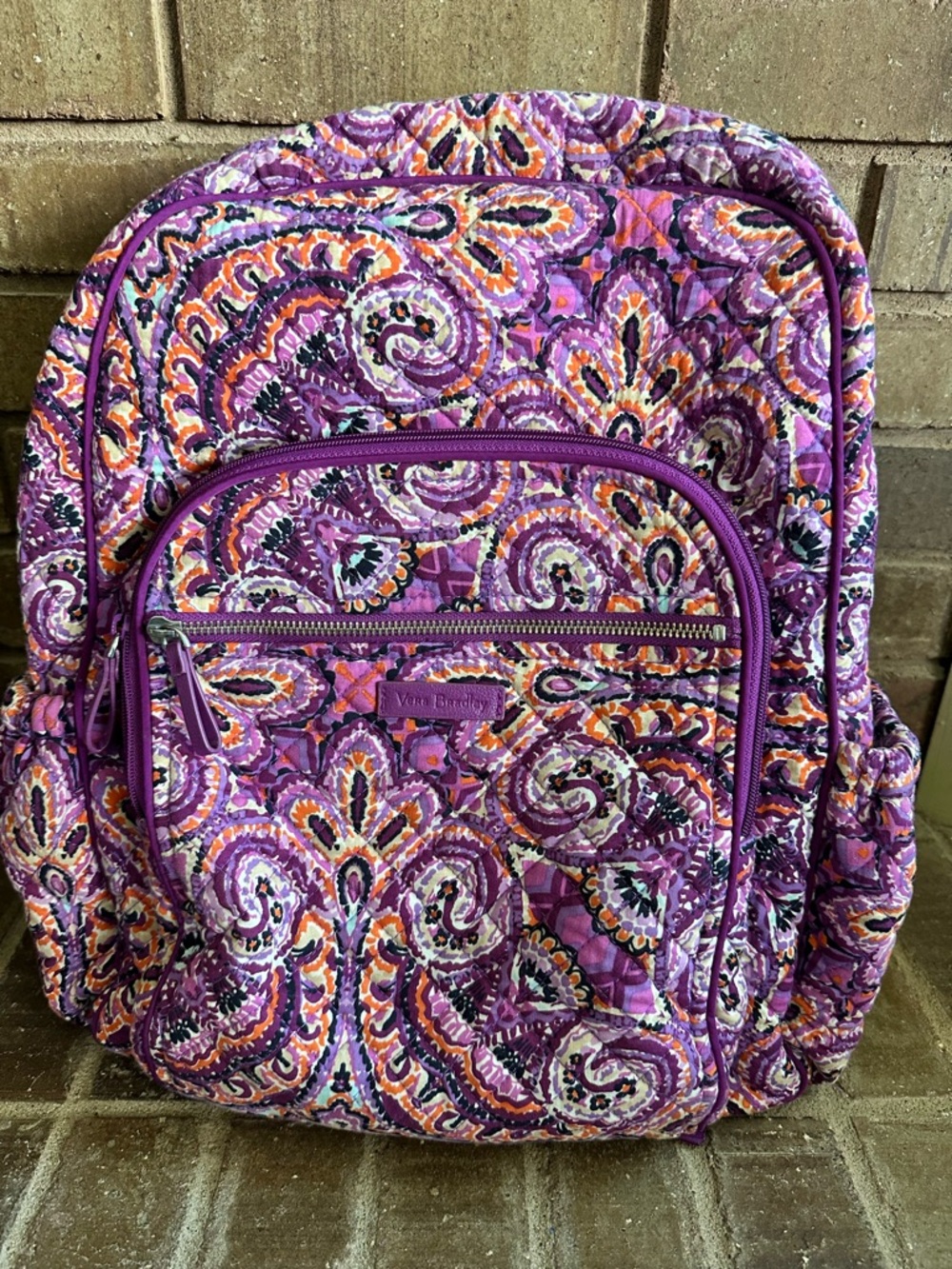 Vera Bradley Quilted Campus Backpack Purple Paisley Floral Multi Compartment